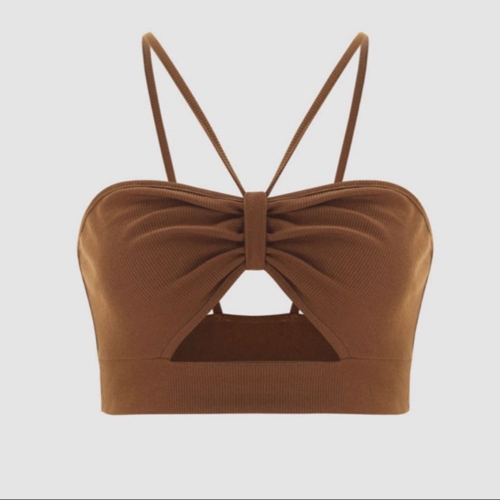 NEW Cider halter Crop top Size Small‎ Brown Spaghetti Strap